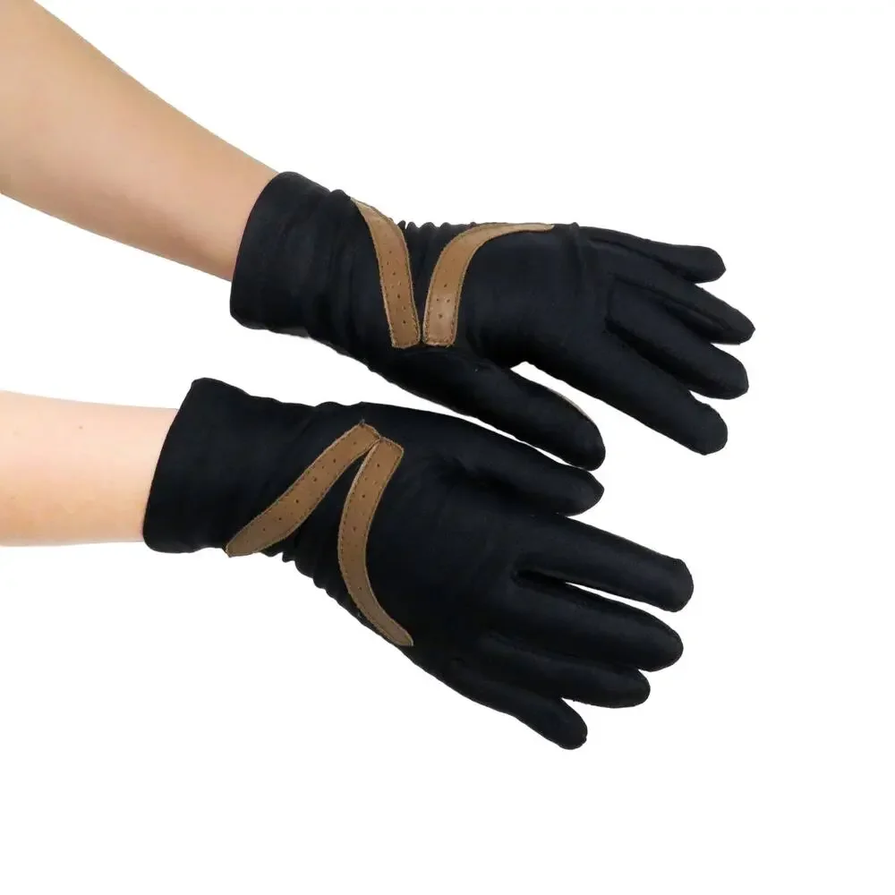 Sheer Energy 1990s Vintage Black & Brown Leather Riding Gloves Women's Retro